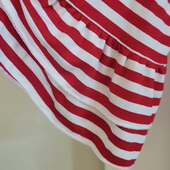 Forgotten Grace Sz L Red White Stripe Tunic 3/4 sleeves w Ruffle NWT - Picture 2 of 4